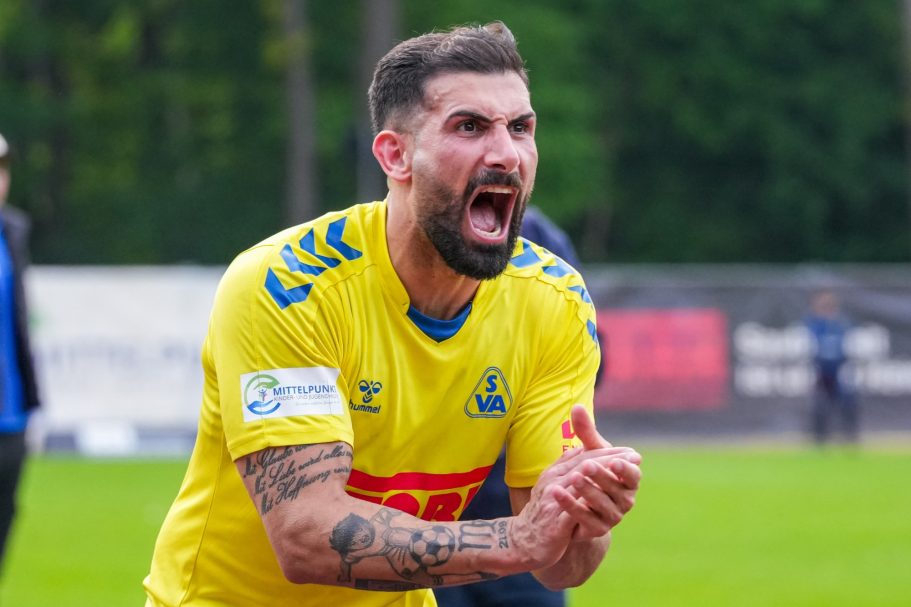 Kapitän von SV Atlas Delmenhorst Ibrahim Temin zeigt Emotionen beim Spiel gegen SV Holthausen Biene am 09.05.2026